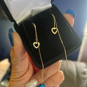 Reserved 14K dangle, solid yellow gold heart earrings